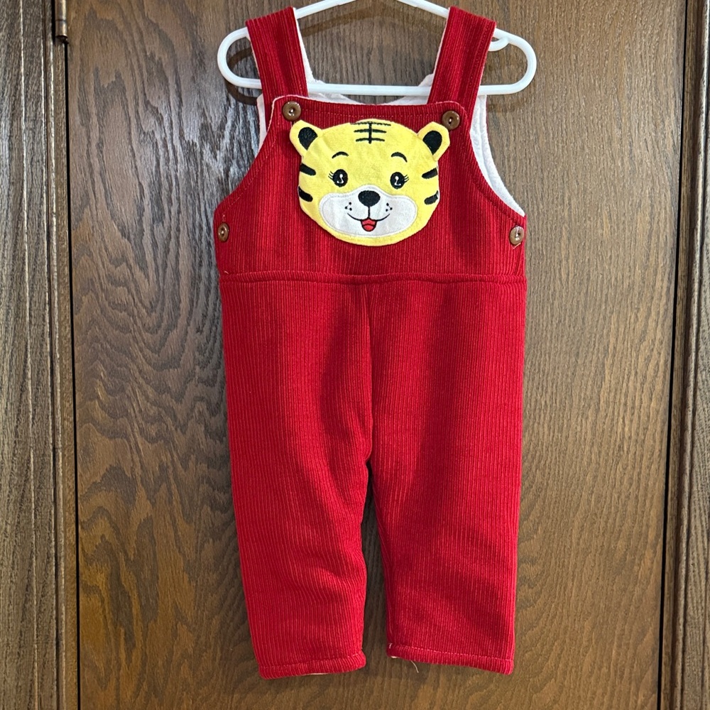 18-24 Red Tiger Face Kids Overalls